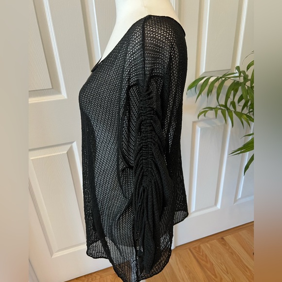 Zara black knit mesh top oversized with cinched sleeves size small - Picture 3 of 8